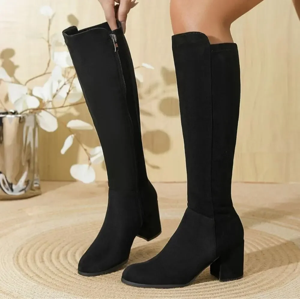 Bz. MSRP $56 NWOB LOTGNIMRY BLACK FAUX SUEDE KNEE HIGH BOOTS ♡SIZE 42♡